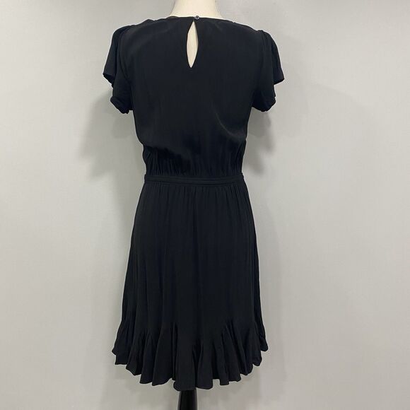 LOFT S Black Godet Flounce Ruffle Viscose Blouson Pleated Swing Dress Whimsigoth - Picture 4 of 16